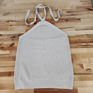 J Crew Halter Sweater Top Size XL Cotton Cashmere Beige Natural